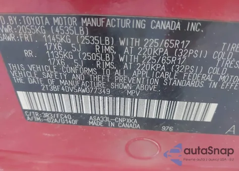 2010 Toyota Rav4 из США, поврежденный, VIN 2T3BF4DV5AW077349